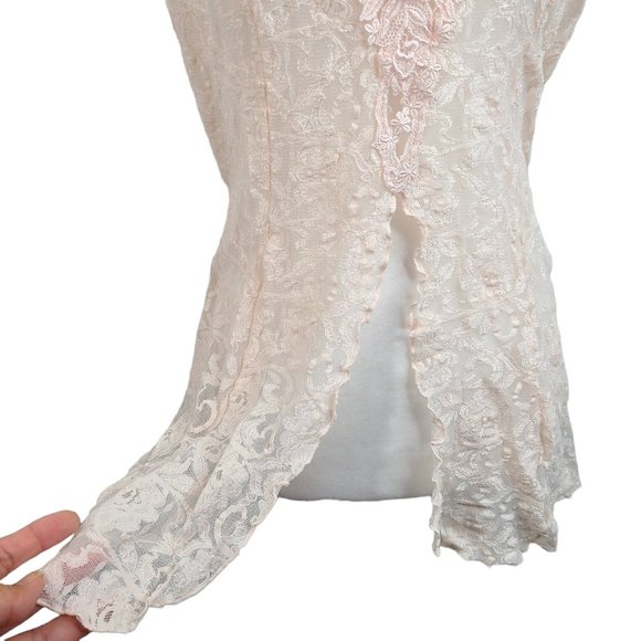 Vintage Cliche Blush Pink Lace Sheer Lace Camisole Lingerie Slip Dress - Picture 5 of 7